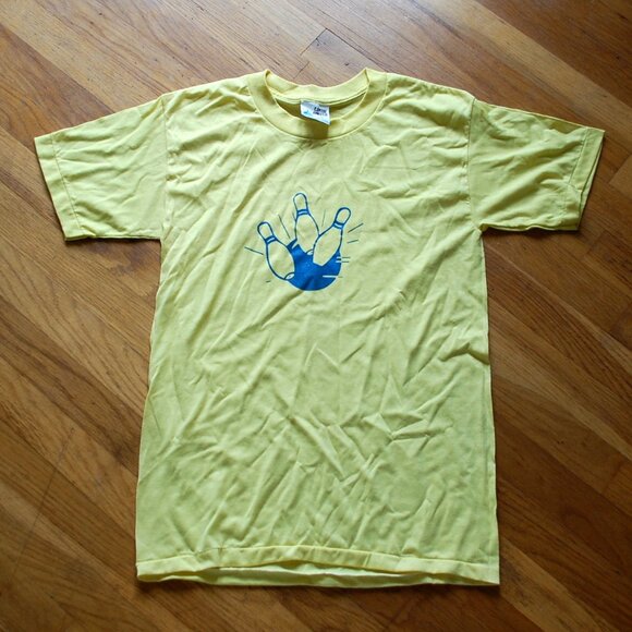 Vtg 80s Bowling Yellow Blue S/M Pennsylvania PA 50/50 Single Stitch Capital - Picture 1 of 4